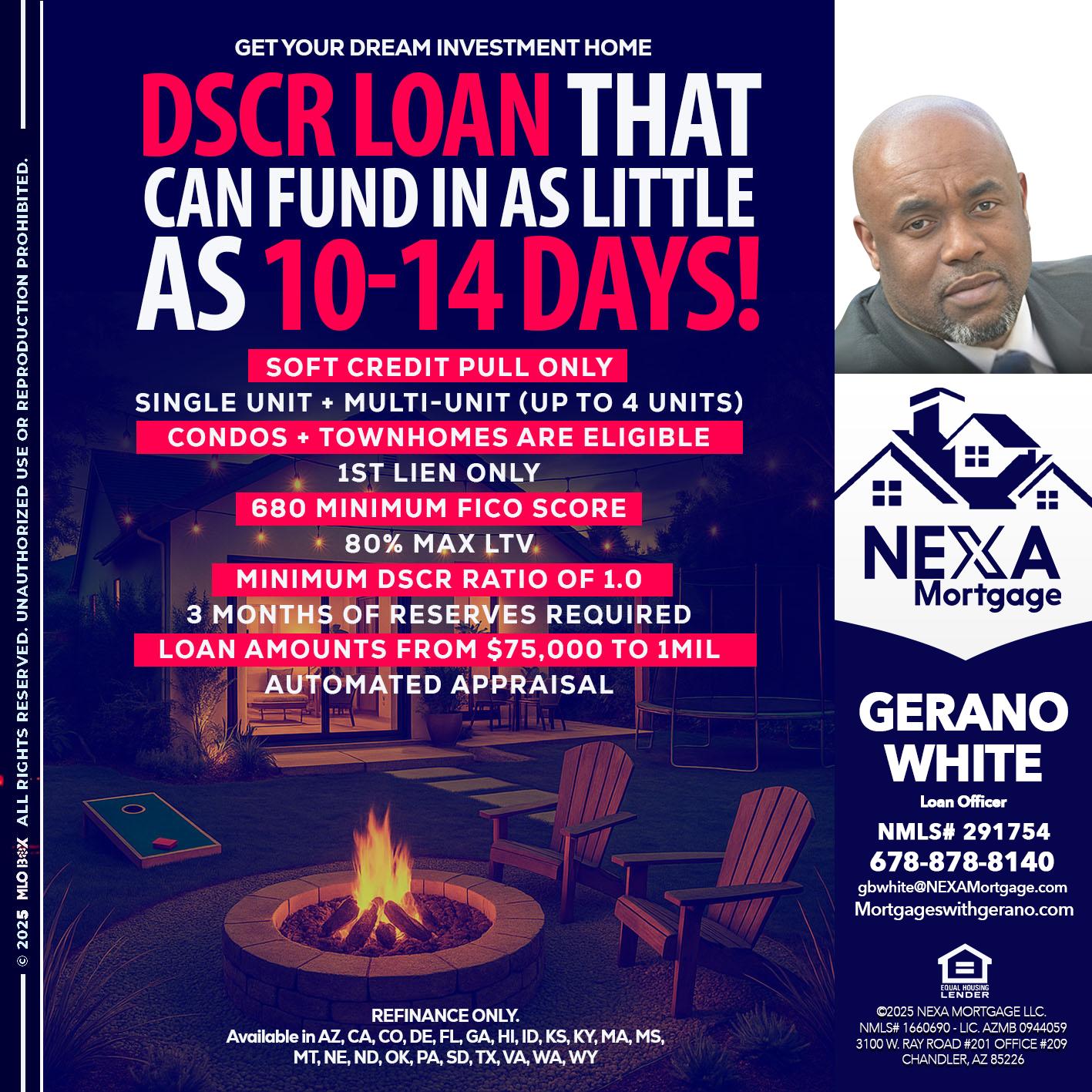 DSCR LOAN - Gerano White -Loan Officer