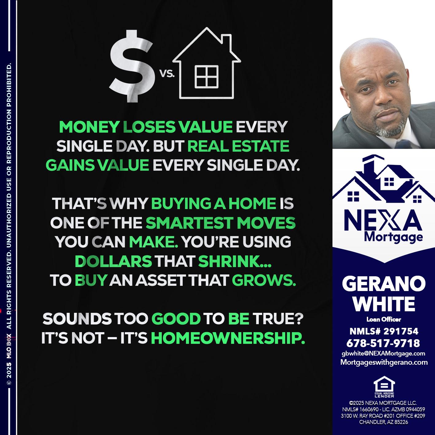 MONEY LOSES VALUE - Gerano White -Loan Officer