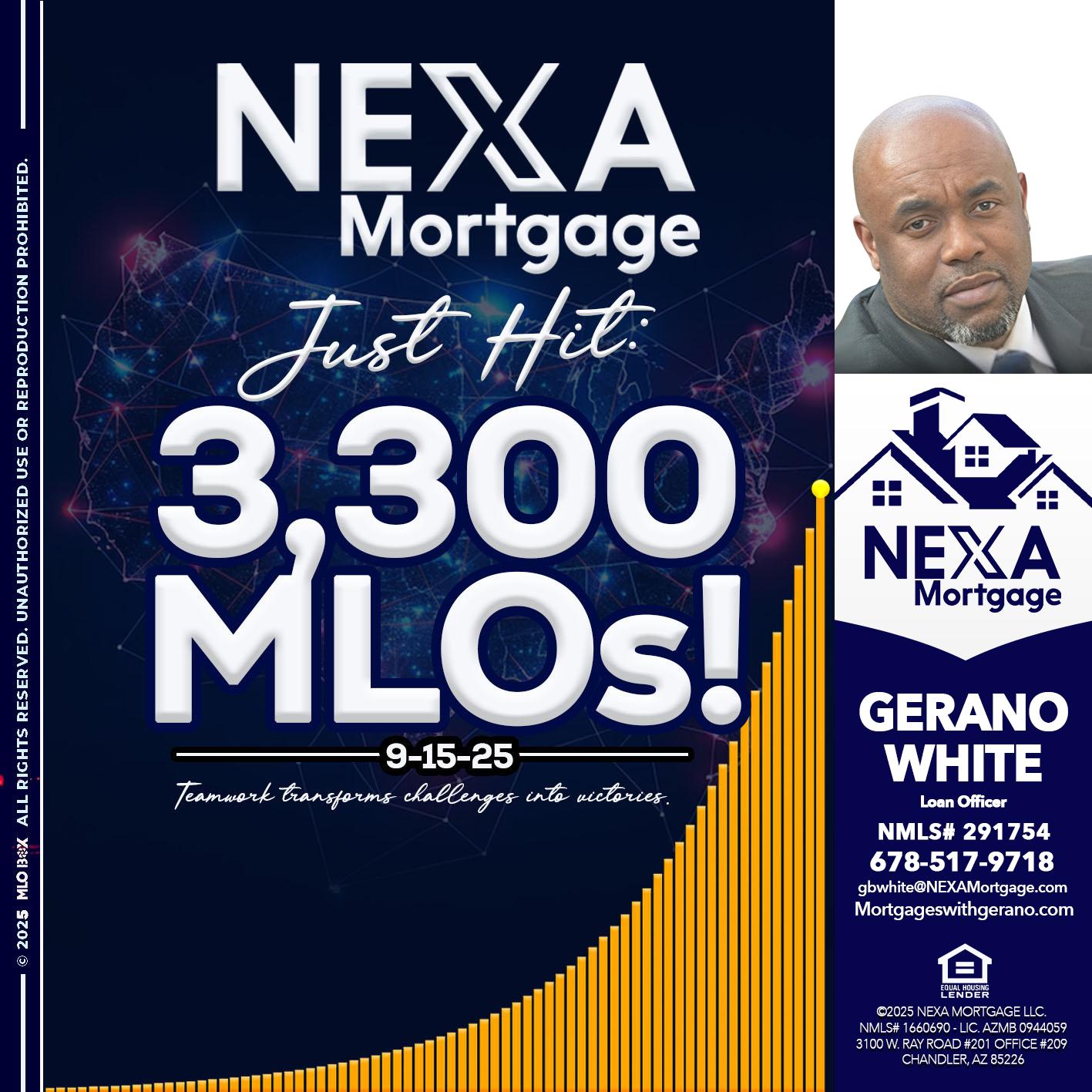 NEXA JUST HIT 3300 MLOS - Gerano White -Loan Officer