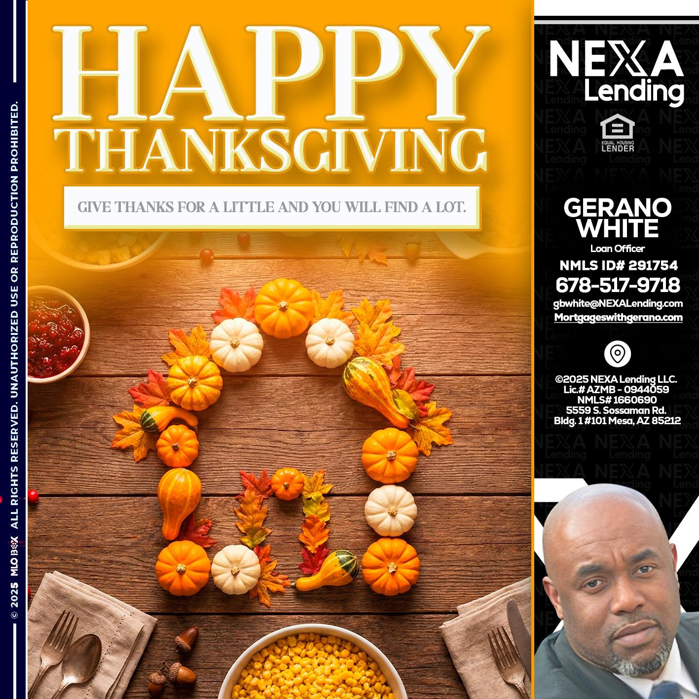 HAPPY THANKSGIVING - Gerano White -Loan Officer