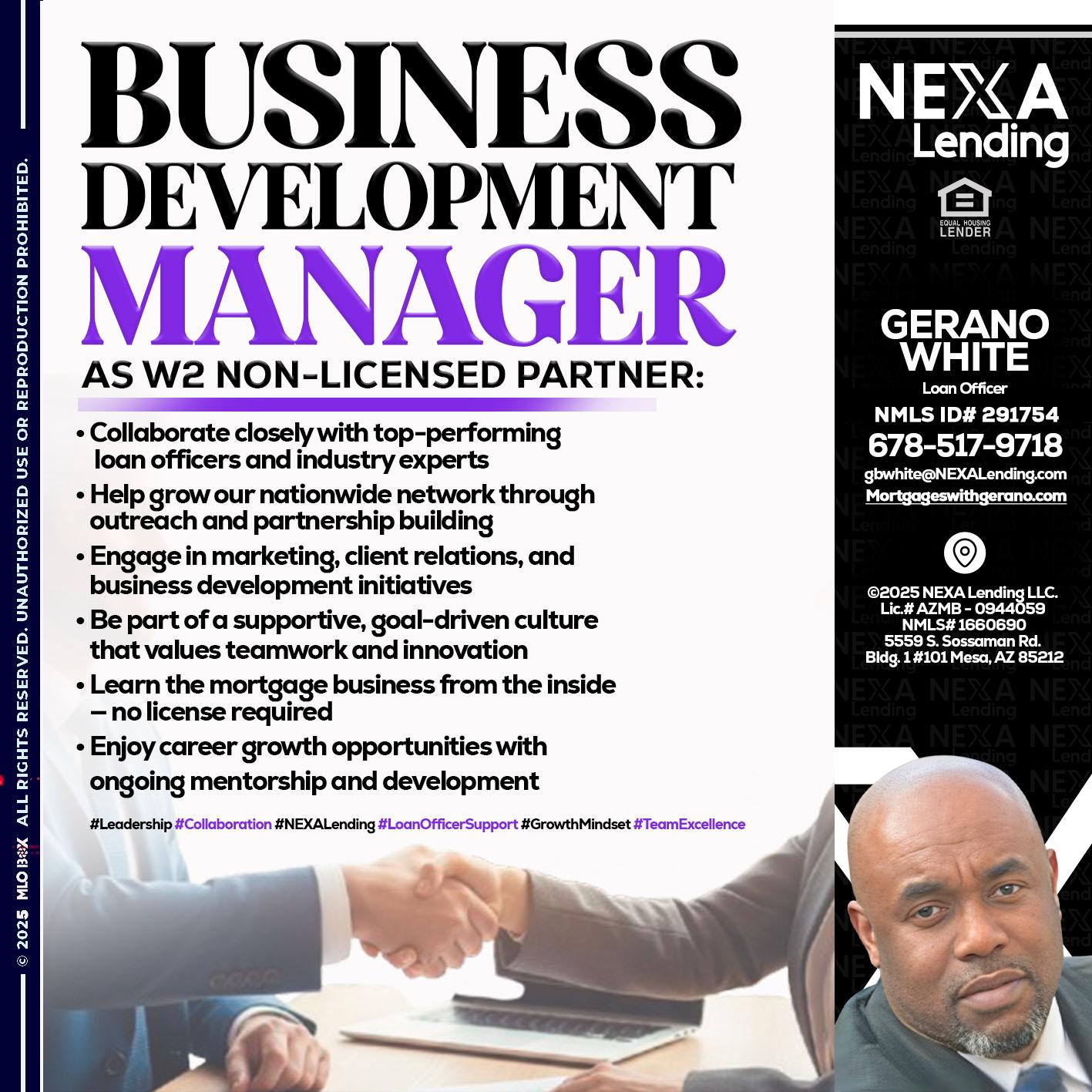 business development - Gerano White -Loan Officer