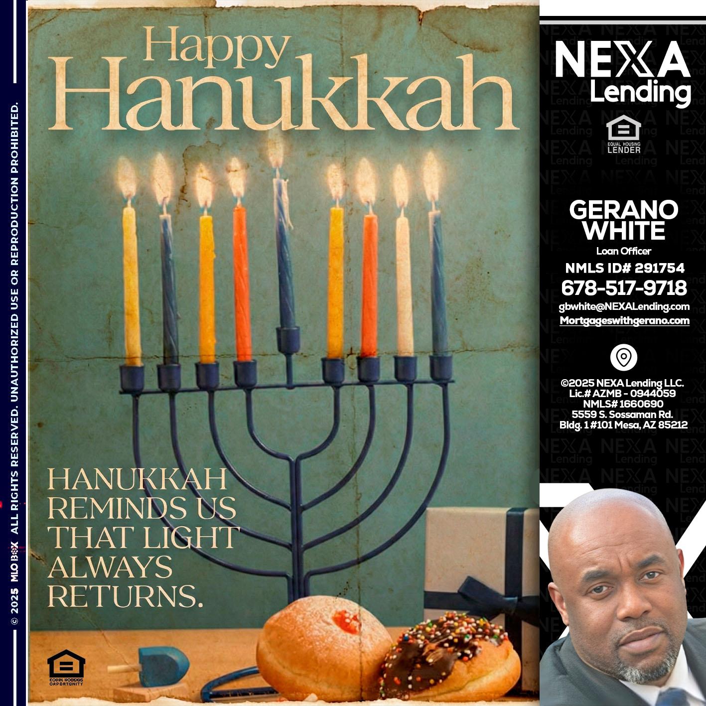 HAPPY HANUKKAH - Gerano White -Loan Officer