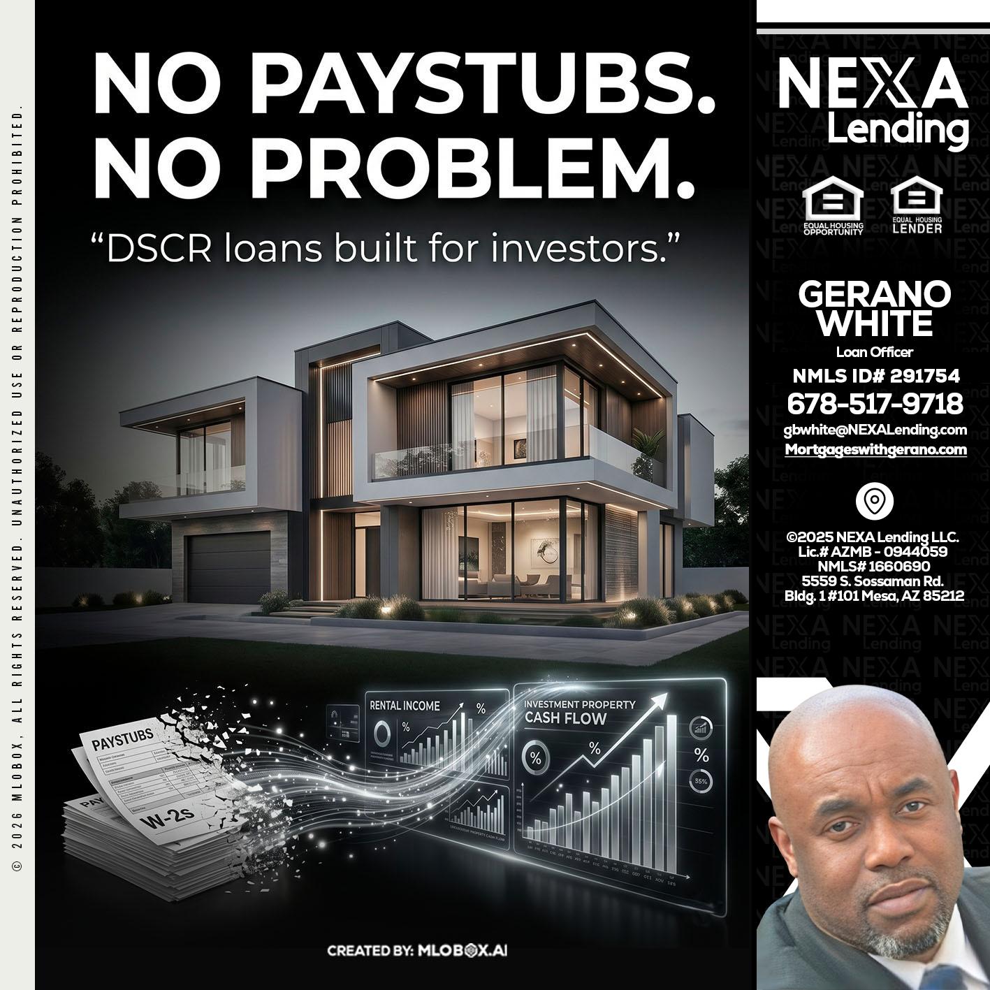 no paystub - Gerano White -Loan Officer