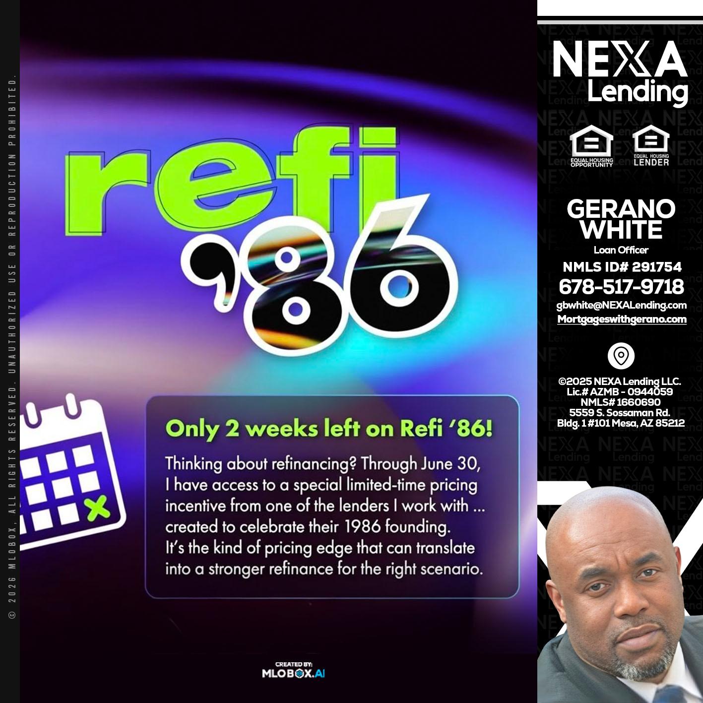 REFI 86 - Gerano White -Loan Officer